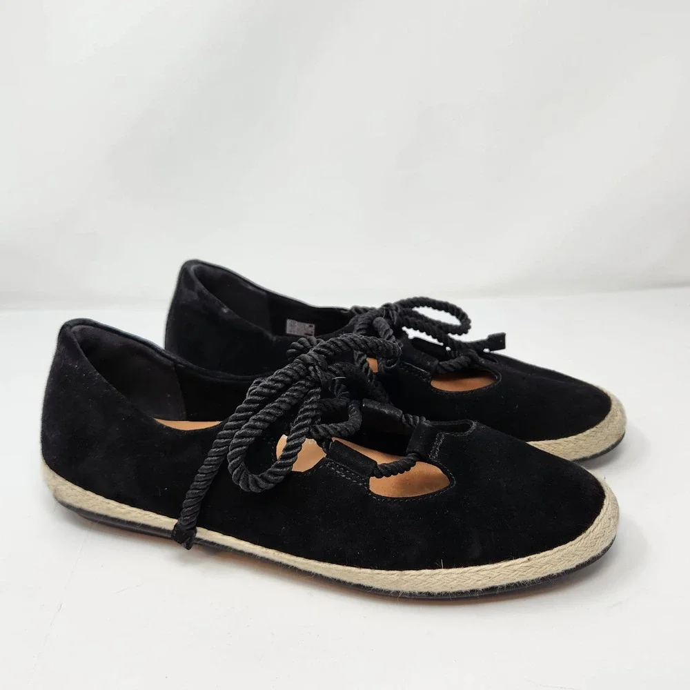 FitFlop Womens Fia Black Suede Lace Up Ballet Flats Size 7.5 Espadrille Comfort - Picture 1 of 9